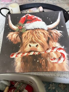Hobby Lobby Highland Cow Holiday Canvas - Red, White, Brown
